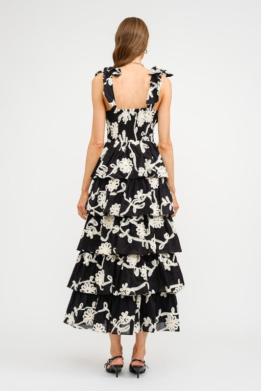 Black Floral Embroidered Midi Dress