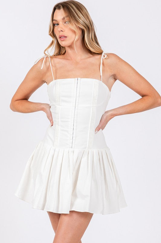 White Pleated Mini Dress