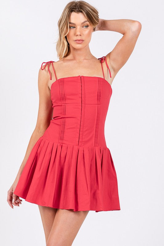 Red Pleated Mini Dress