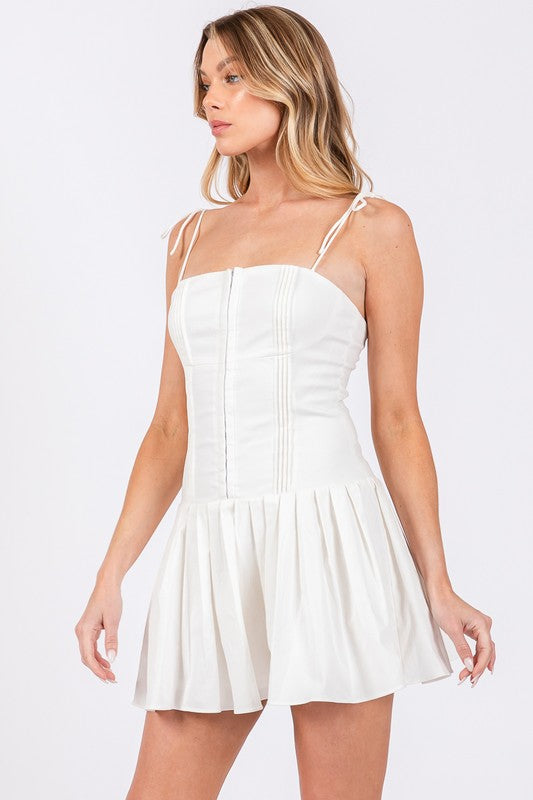 White Pleated Mini Dress