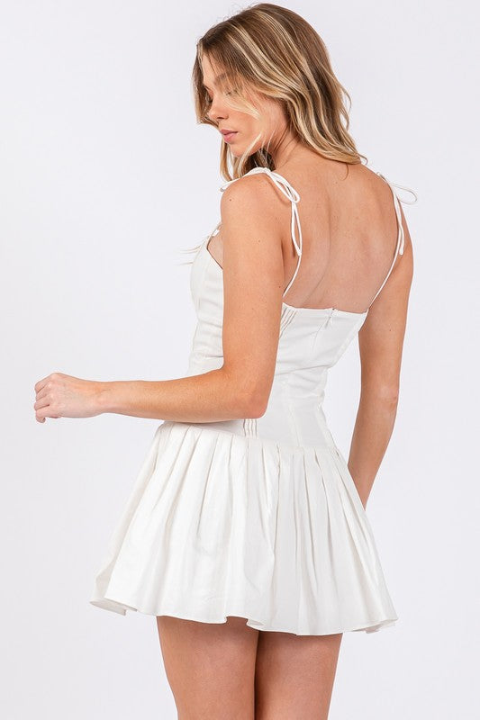 White Pleated Mini Dress