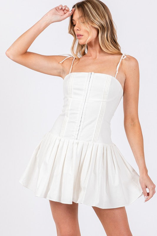 White Pleated Mini Dress