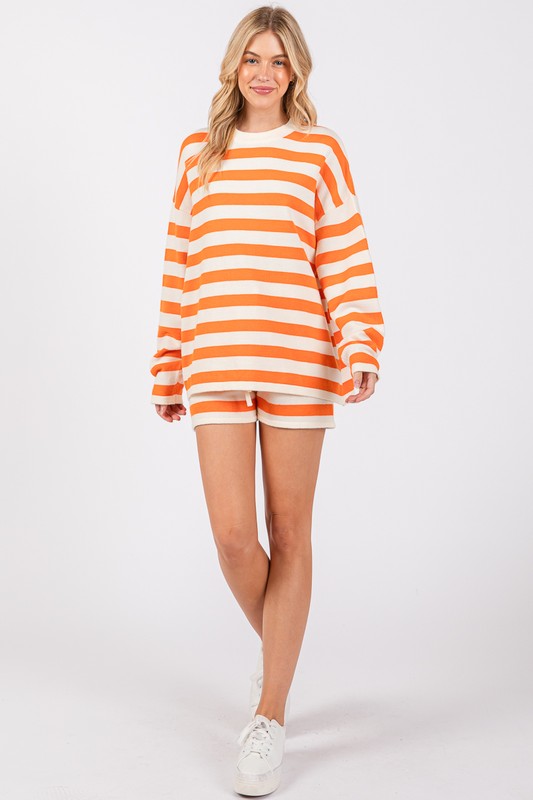Orange & White Striped Long Sleeve Set