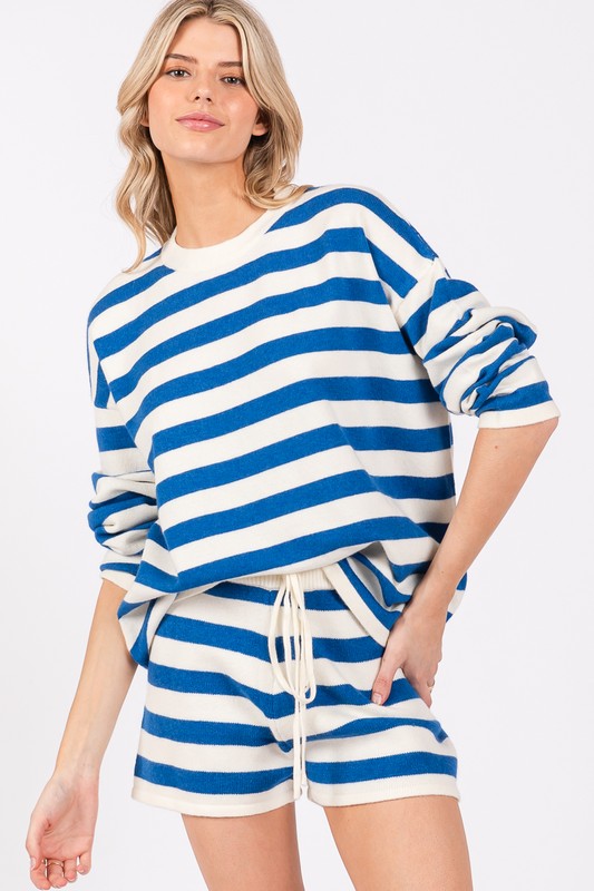 Blue & White Striped Long Sleeve Set
