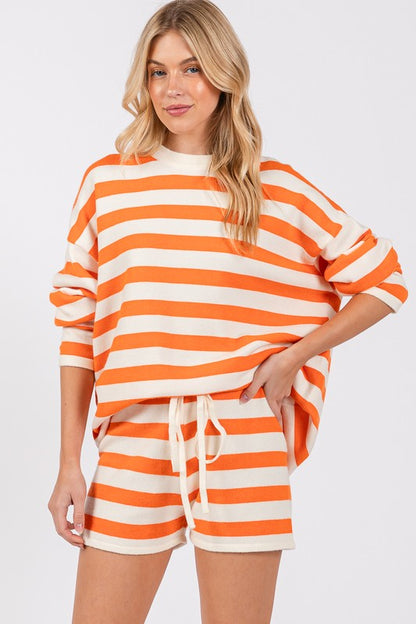 Orange & White Striped Long Sleeve Set