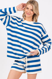Blue & White Striped Long Sleeve Set