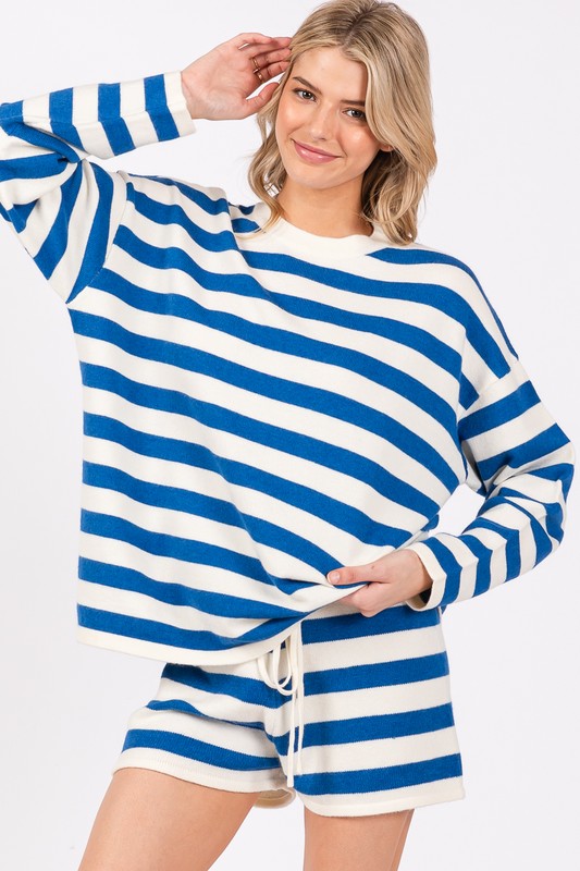 Blue & White Striped Long Sleeve Set