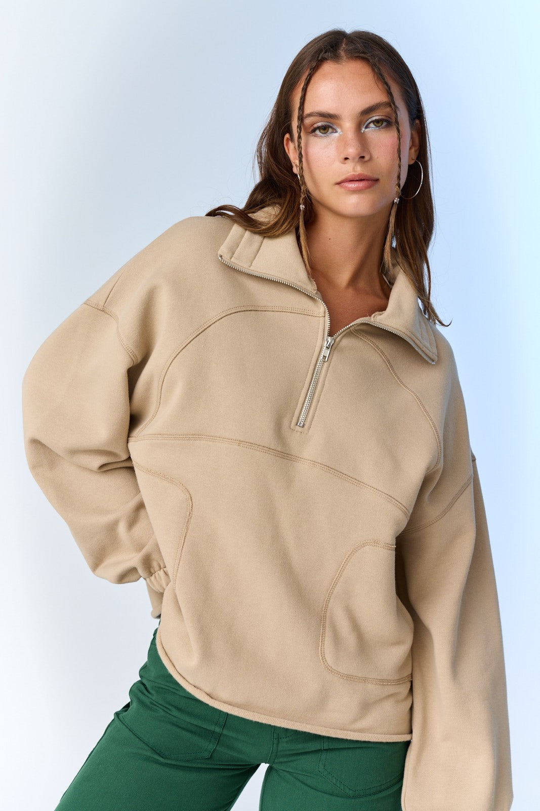 Taupe Oversized Half-Zip Top