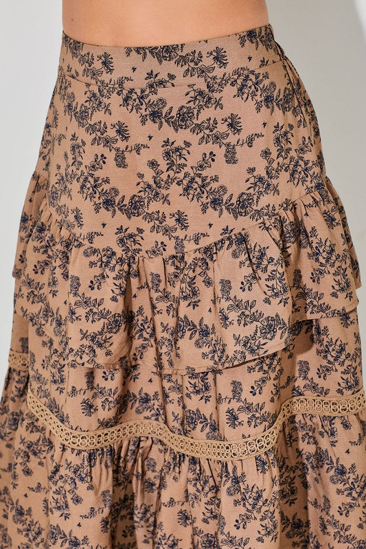 Brown Ruffle Midi Skirt