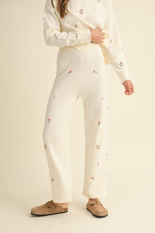 Cream Floral Sweater & Pants Set