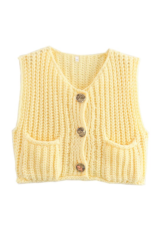 Yellow Round Neck Sweater Vest