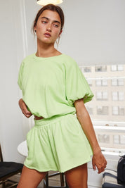 Lime Bubble Hem Terry Crop Top