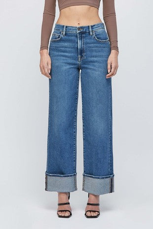 Dark Wash Cuffed Stretch Dad Jean