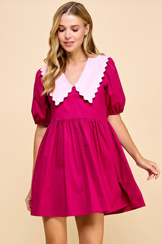 Magenta Collar Back Zip Dress