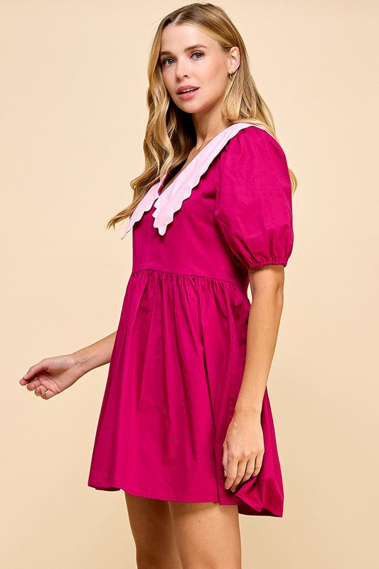 Magenta Collar Back Zip Dress