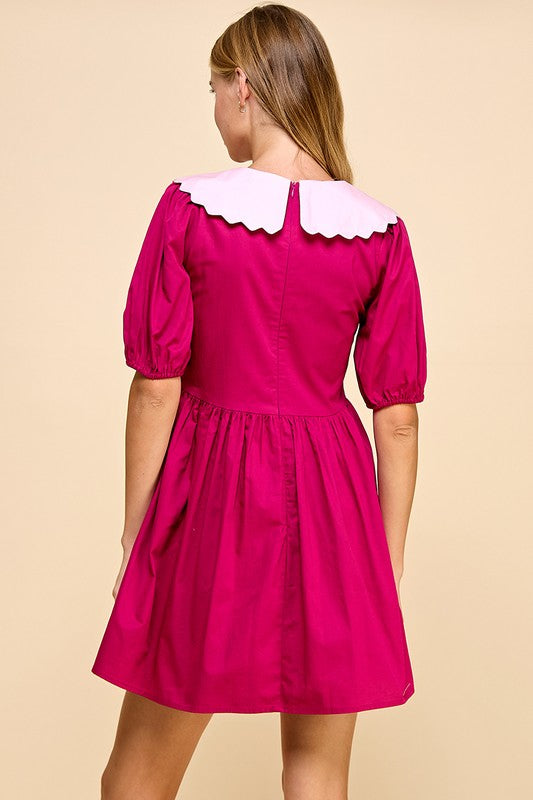 Magenta Collar Back Zip Dress