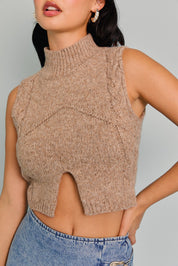 Mocha Mock Neck Cutout Crop Sweater