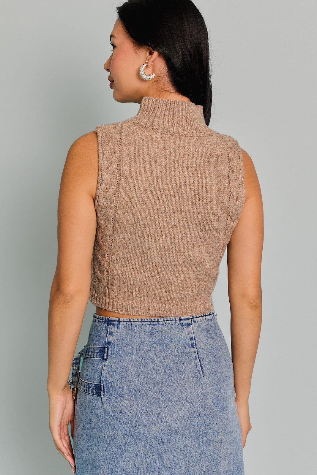 Mocha Mock Neck Cutout Crop Sweater