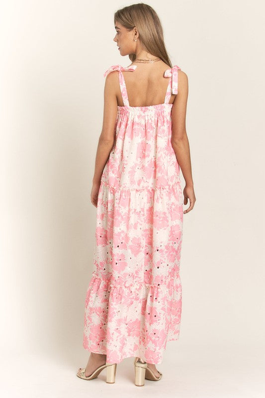 Pink Floral Tie Strap Dress