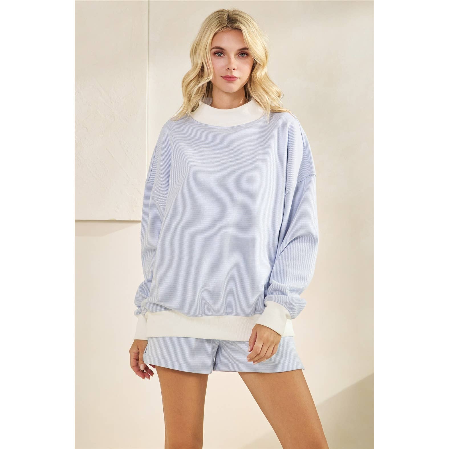 Blue Striped Mockneck