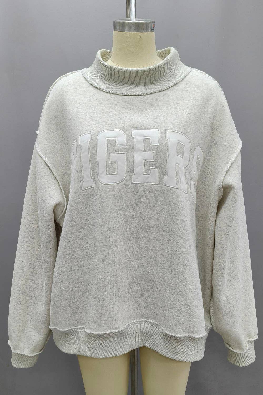Gray Tigers Embroidered Mockneck