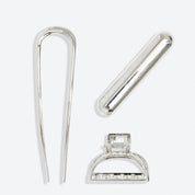 Mini Metal French Hair Pin & Clips 3pc Set - Silver