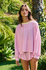 Pink Striped Knit Top & Shorts Set