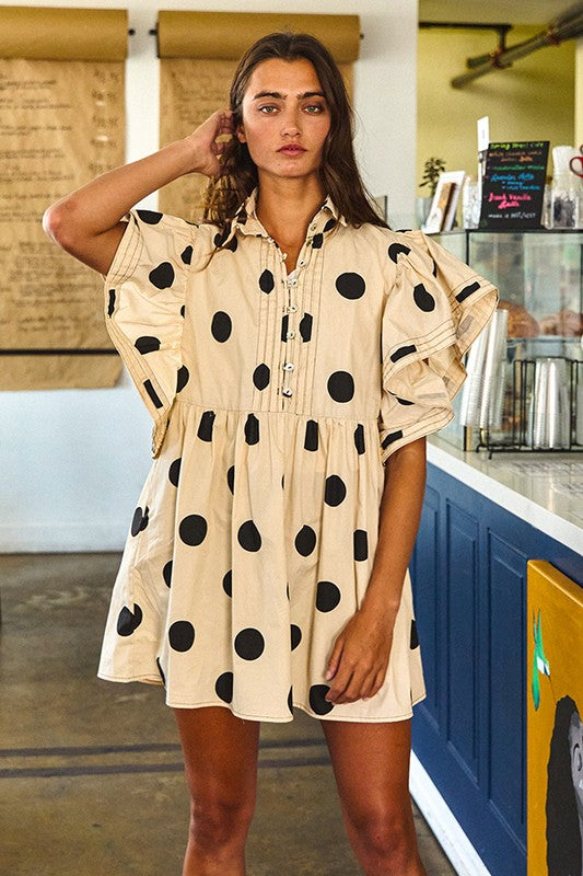 Polka Dot Ruffle Sleeve Mini Dress