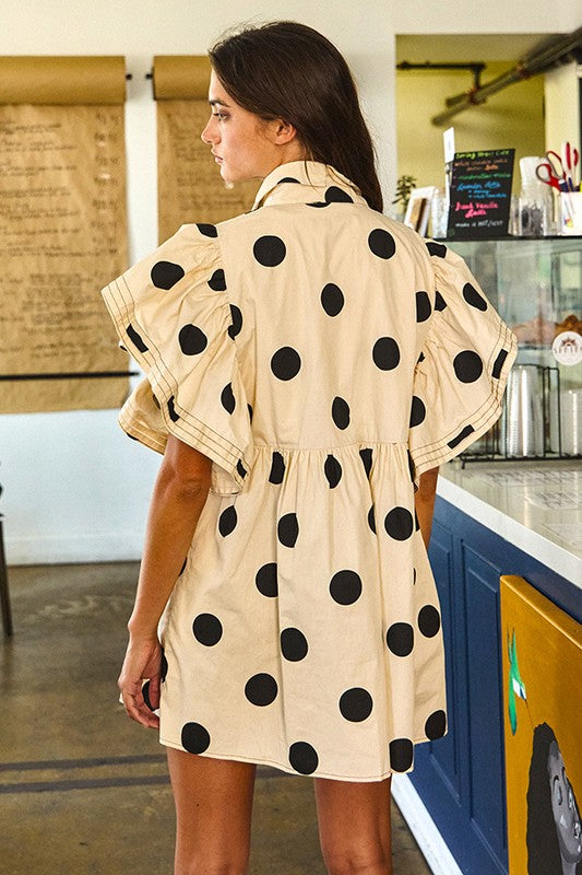 Polka Dot Ruffle Sleeve Mini Dress