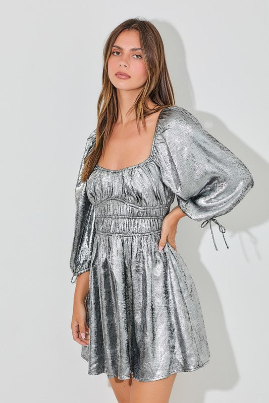 Silver Square Neck Mini Dress