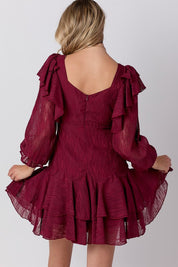 Maroon V-neck Mini Dress