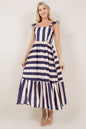 Striped Ruffle Sleeve A-Line Long Dress