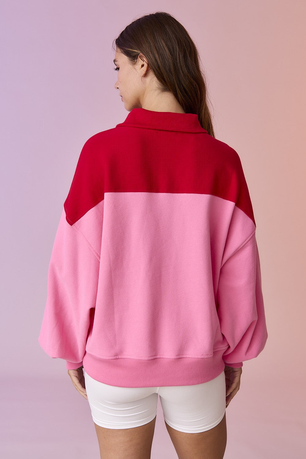 Pink & Red Half Snap Pullover