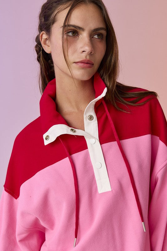 Pink & Red Half Snap Pullover