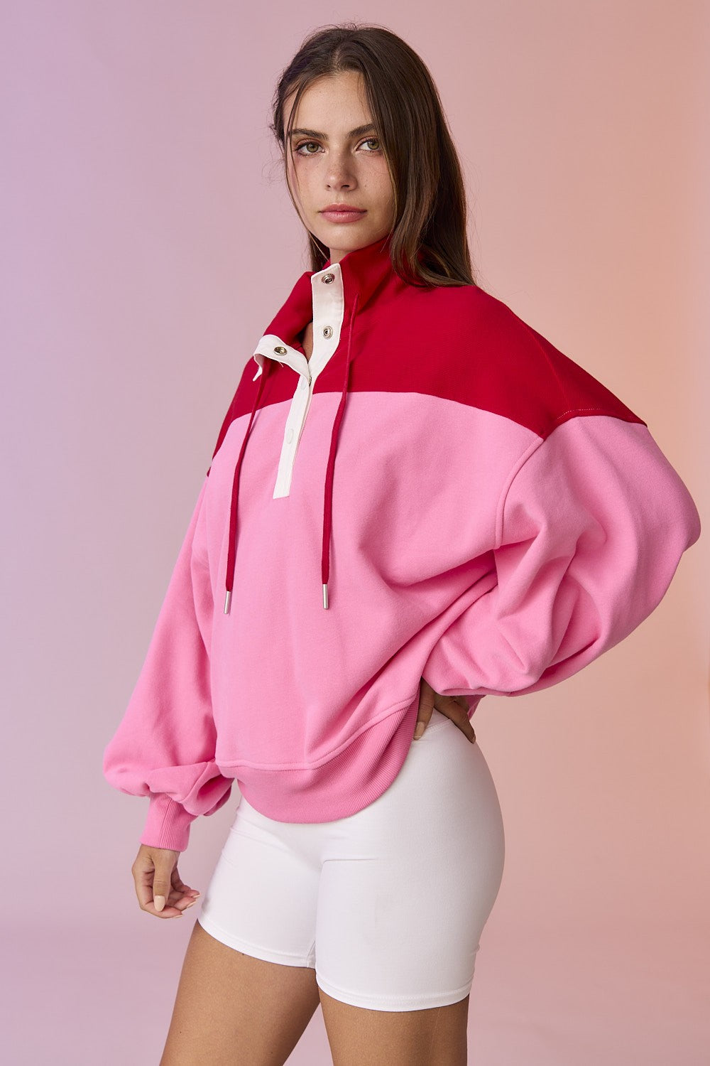 Pink & Red Half Snap Pullover