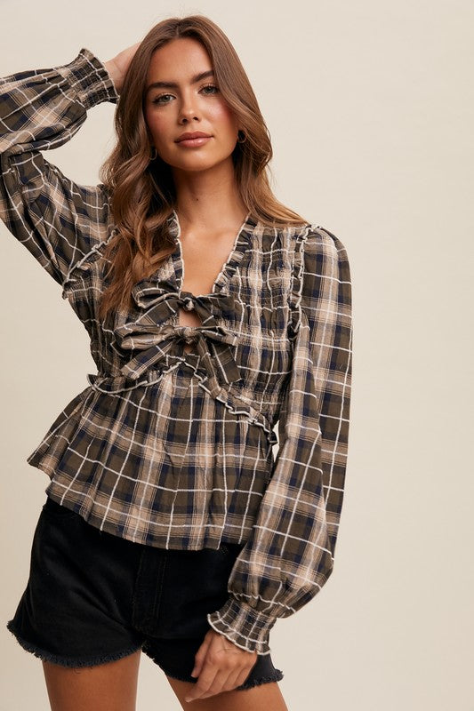 Black Plaid Long Sleeve Blouse