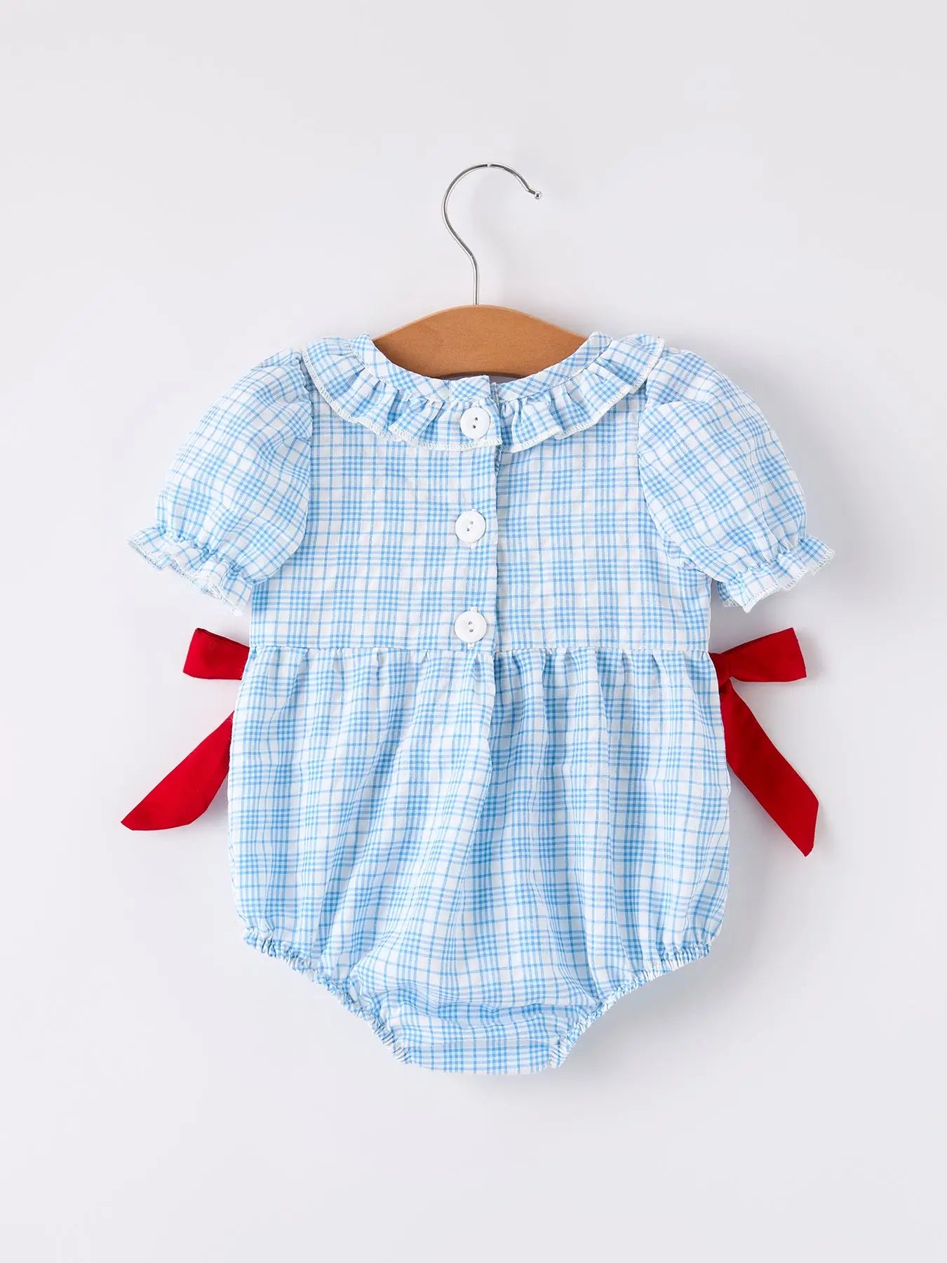 Back-To-School Apple Embroidery Plaid Girls' Romper