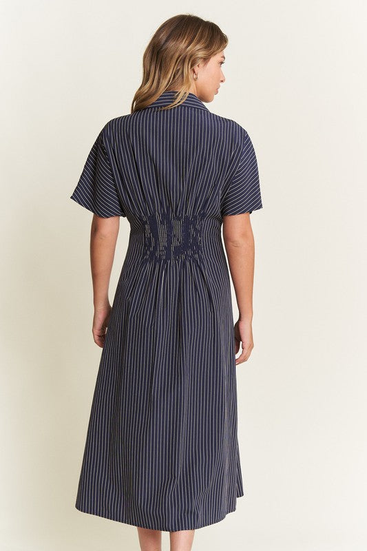 Navy Button Front Midi Dress