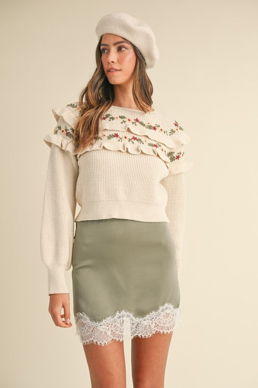 Light Taupe Floral Sweater