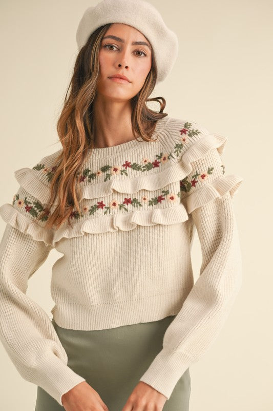 Light Taupe Floral Sweater