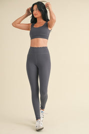 Ash Blue Scalloped Bra Top & Legging Set