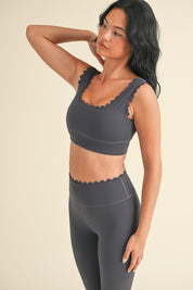 Ash Blue Scalloped Bra Top & Legging Set