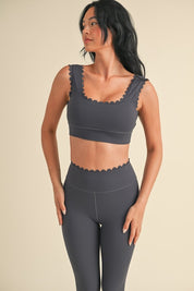 Ash Blue Scalloped Bra Top & Legging Set