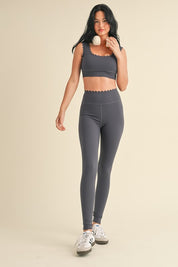 Ash Blue Scalloped Bra Top & Legging Set