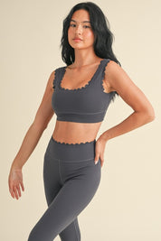 Ash Blue Scalloped Bra Top & Legging Set