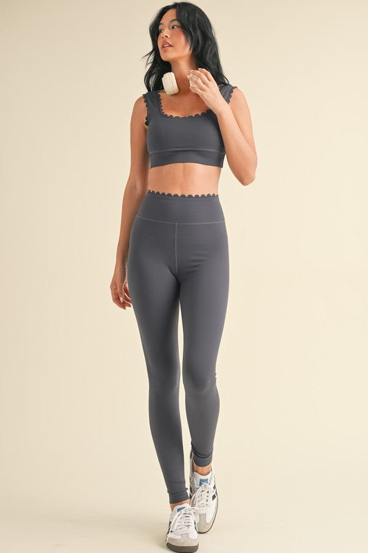 Ash Blue Scalloped Bra Top & Legging Set