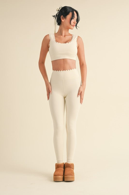 Cream Scalloped Bra Top & Legging Set