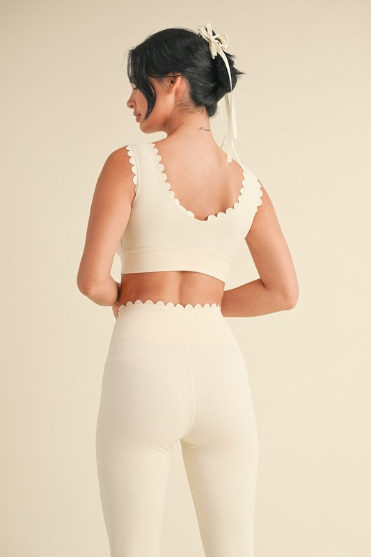 Cream Scalloped Bra Top & Legging Set