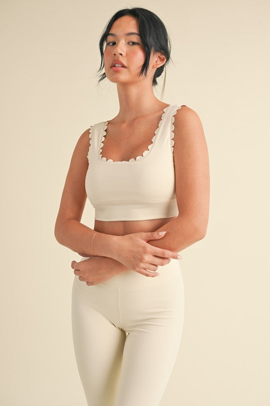 Cream Scalloped Bra Top & Legging Set