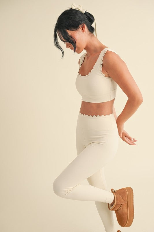 Cream Scalloped Bra Top & Legging Set